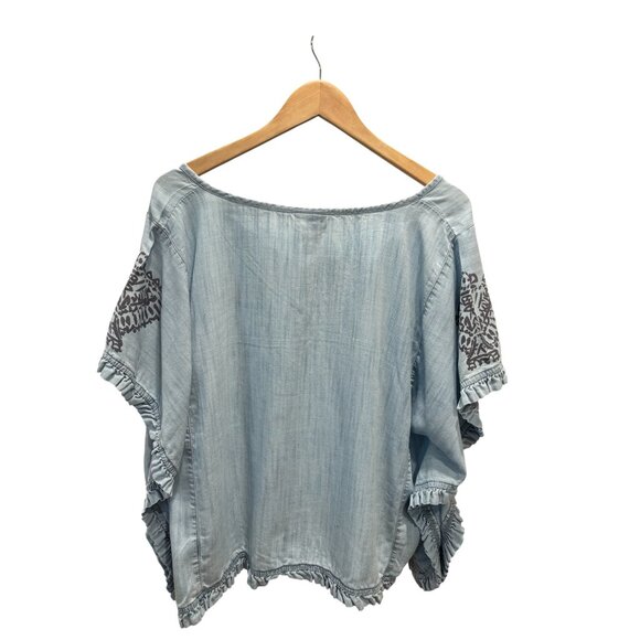 Ariat Boho Western Chambray Top Womens Large Paisley Ruffle Festival - Picture 3 of 10